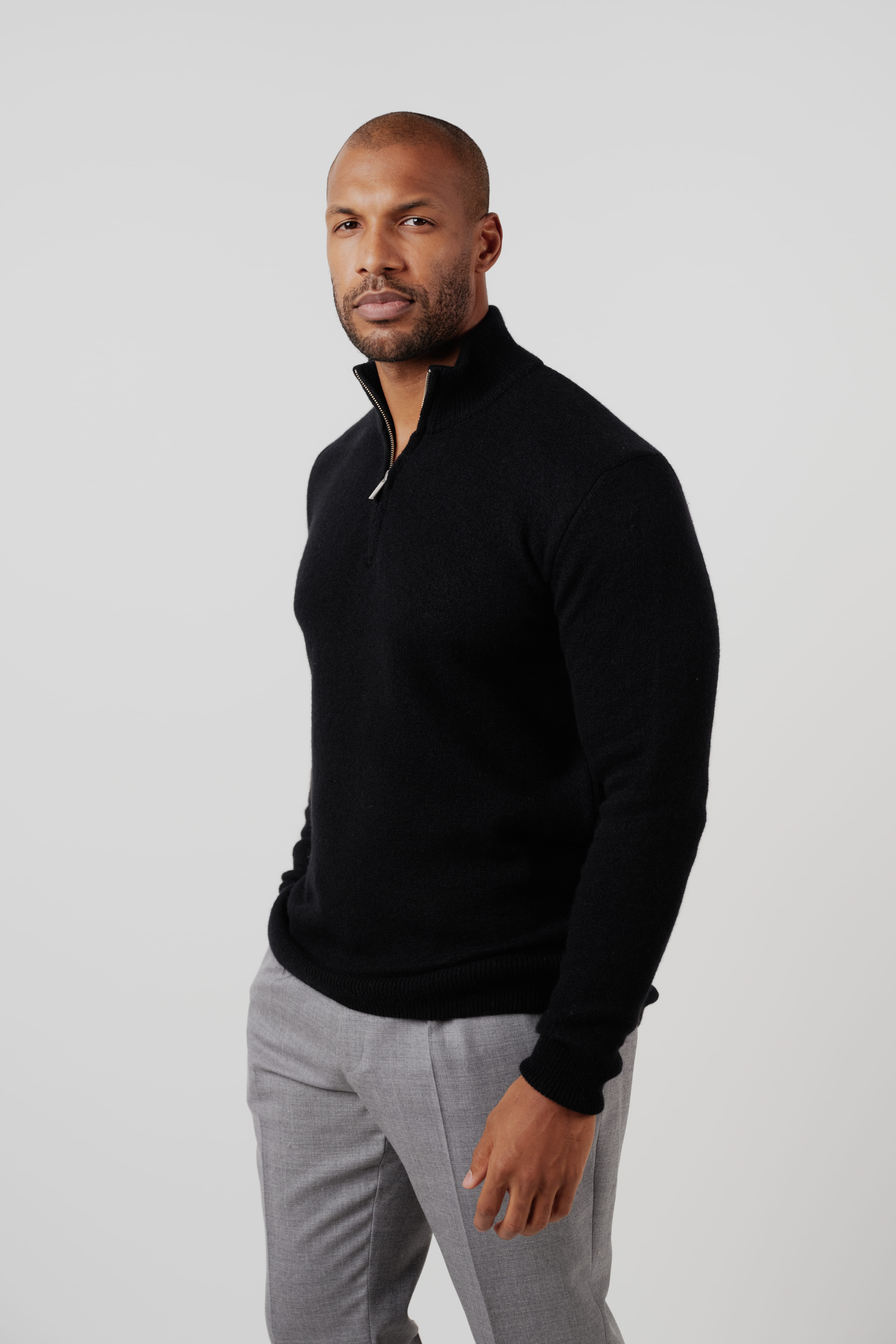 RÆR | RAER Merino Silk Cashmere Quarter-Zip Sweater Black