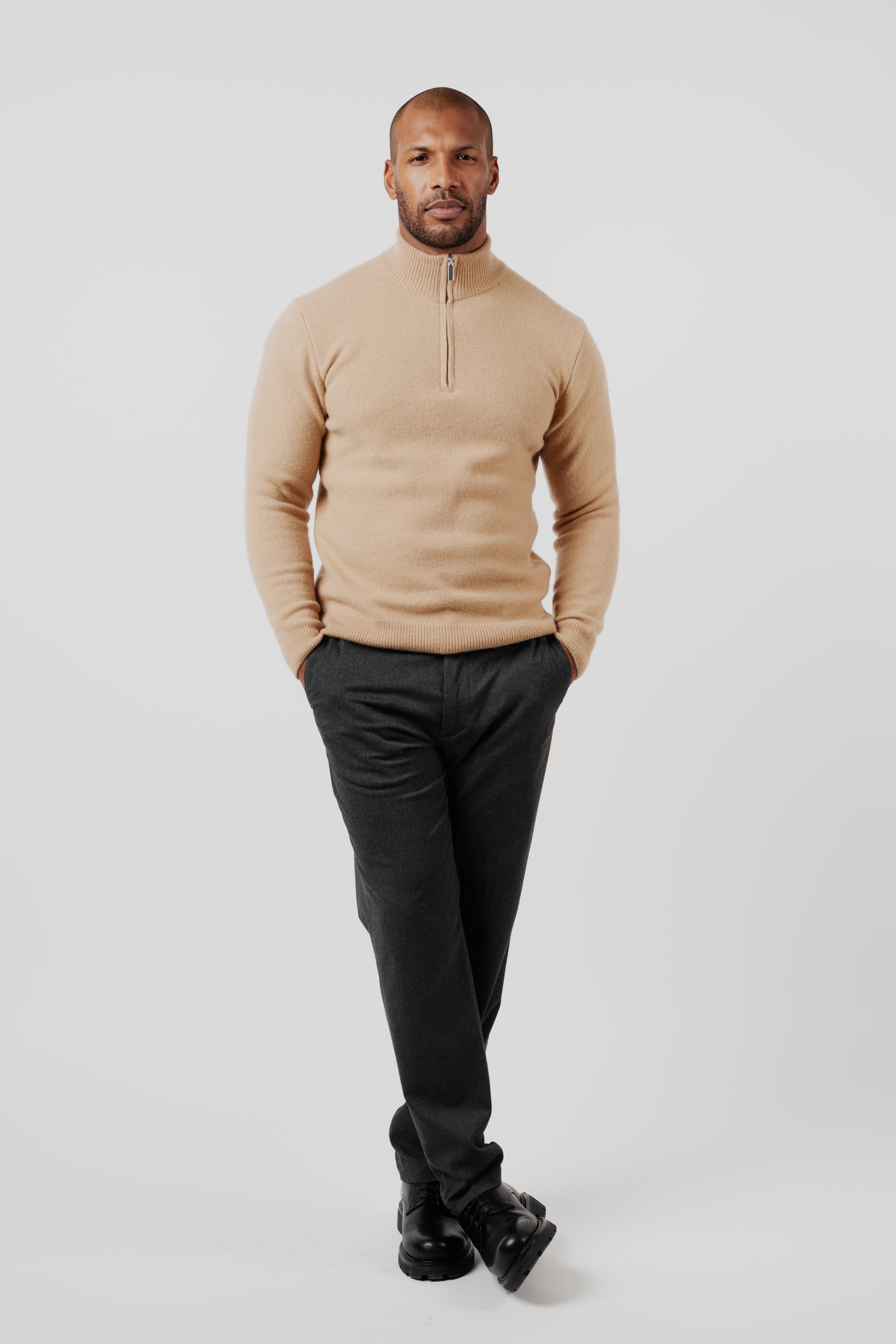 RÆR | RAER Merino Silk Cashmere Quarter-Zip Sweater Camel