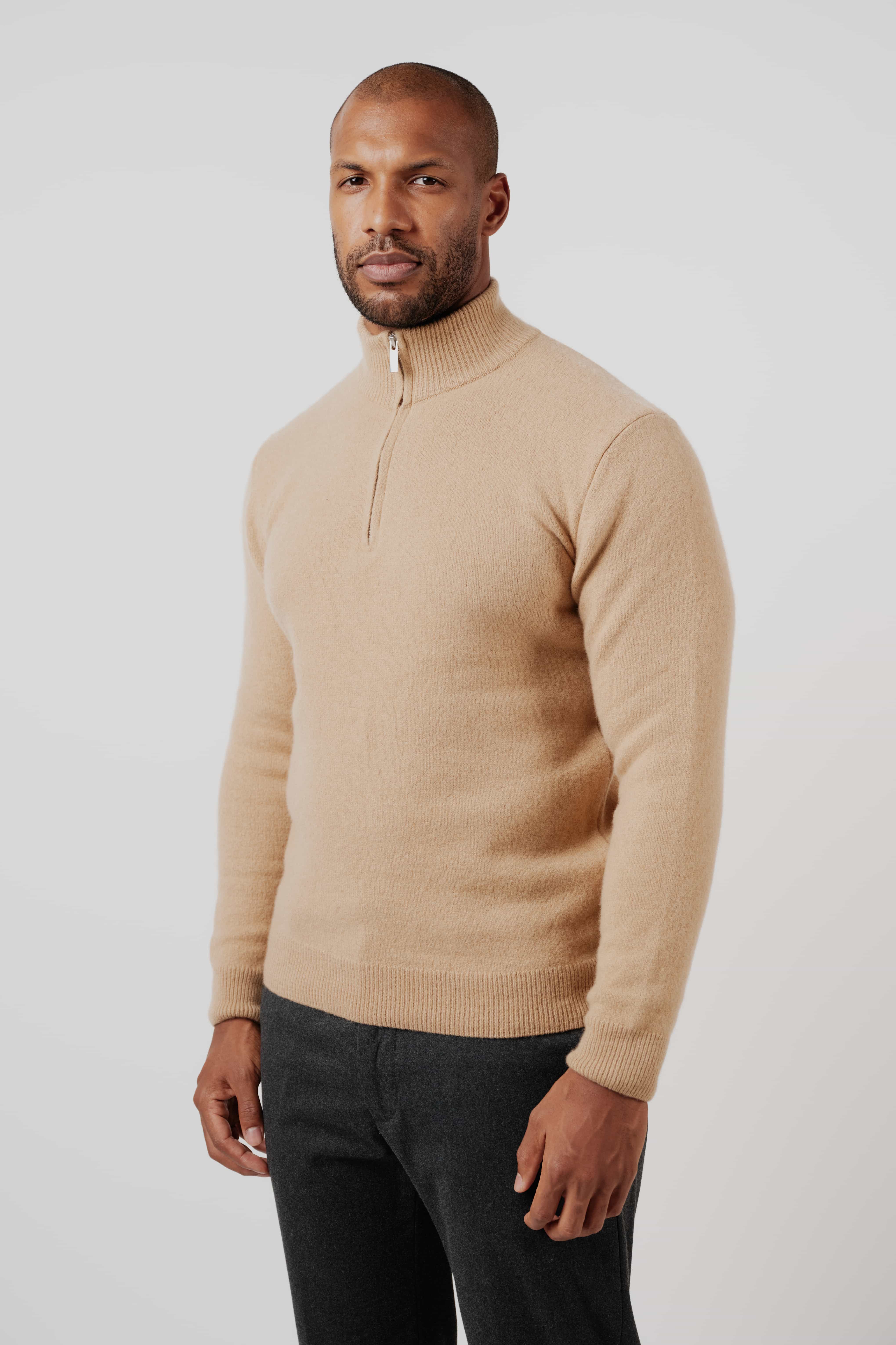 RÆR | RAER Merino Silk Cashmere Quarter-Zip Sweater Camel