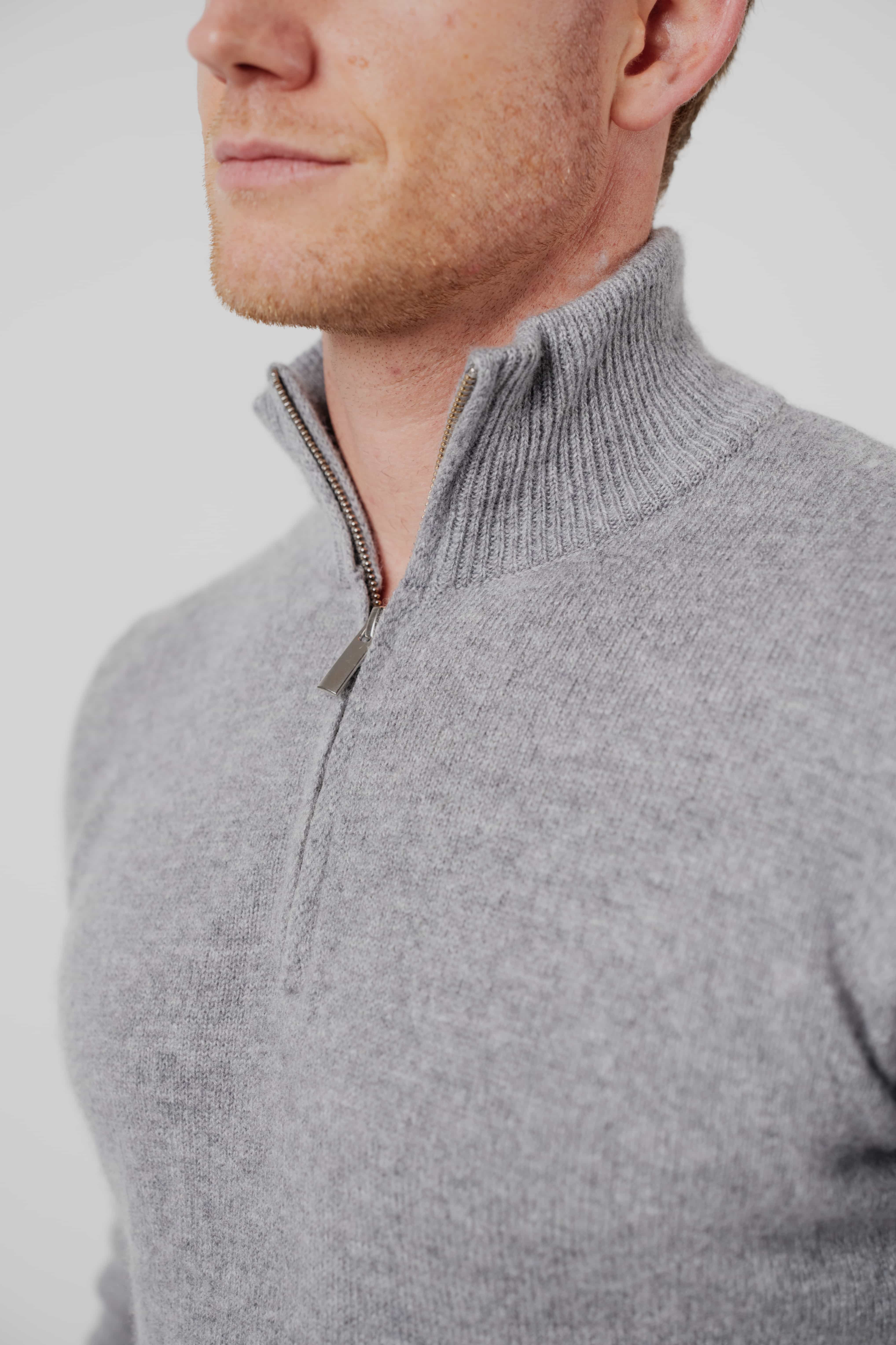 RÆR STUDIOS Merino Silk Cashmere Quarter-Zip Sweater Grey