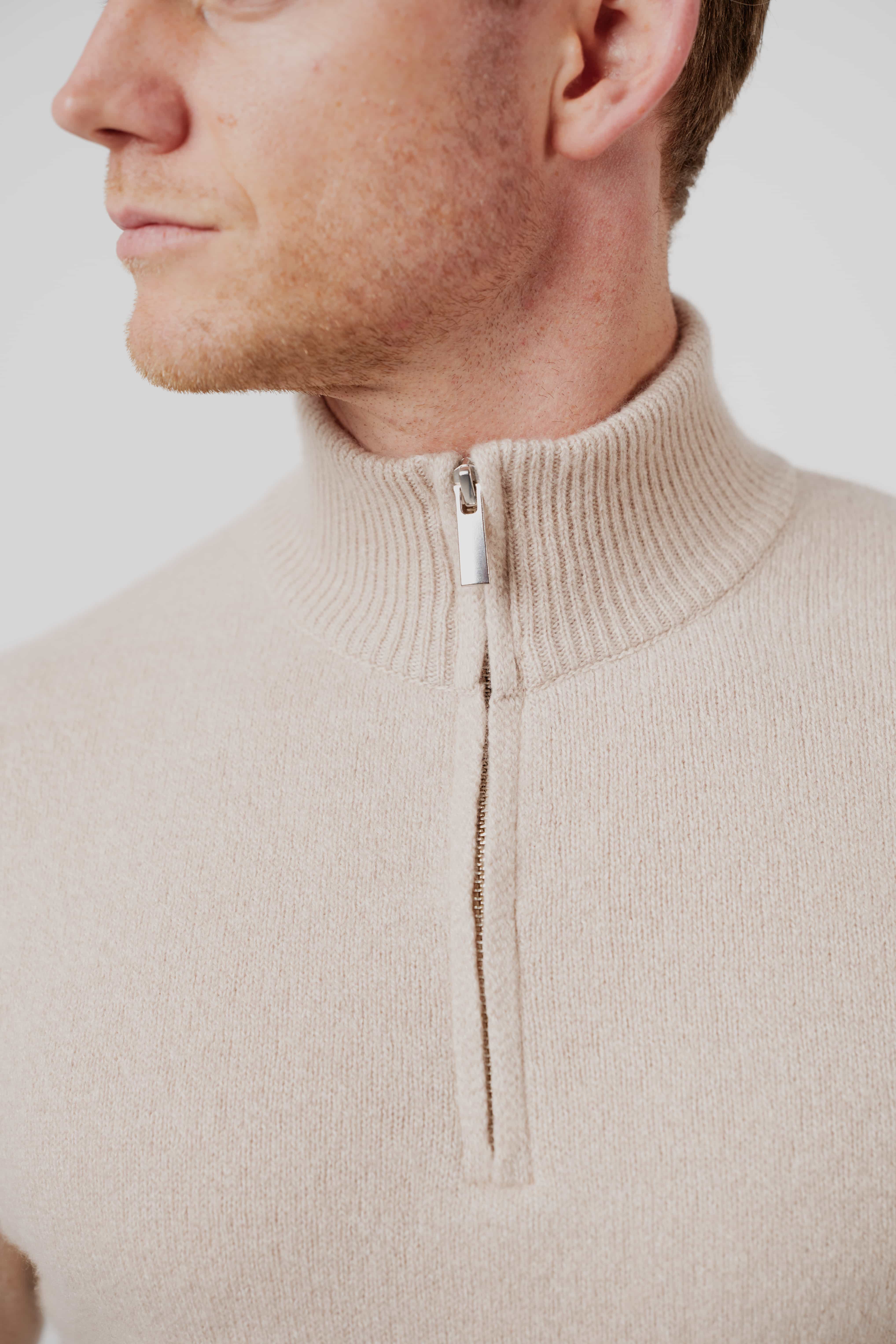 RÆR STUDIOS Merino Silk Cashmere Quarter-Zip Sweater Oat