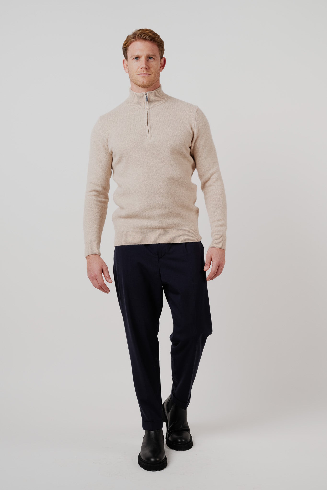 RÆR STUDIOS Merino Silk Cashmere Quarter-Zip Sweater Oat