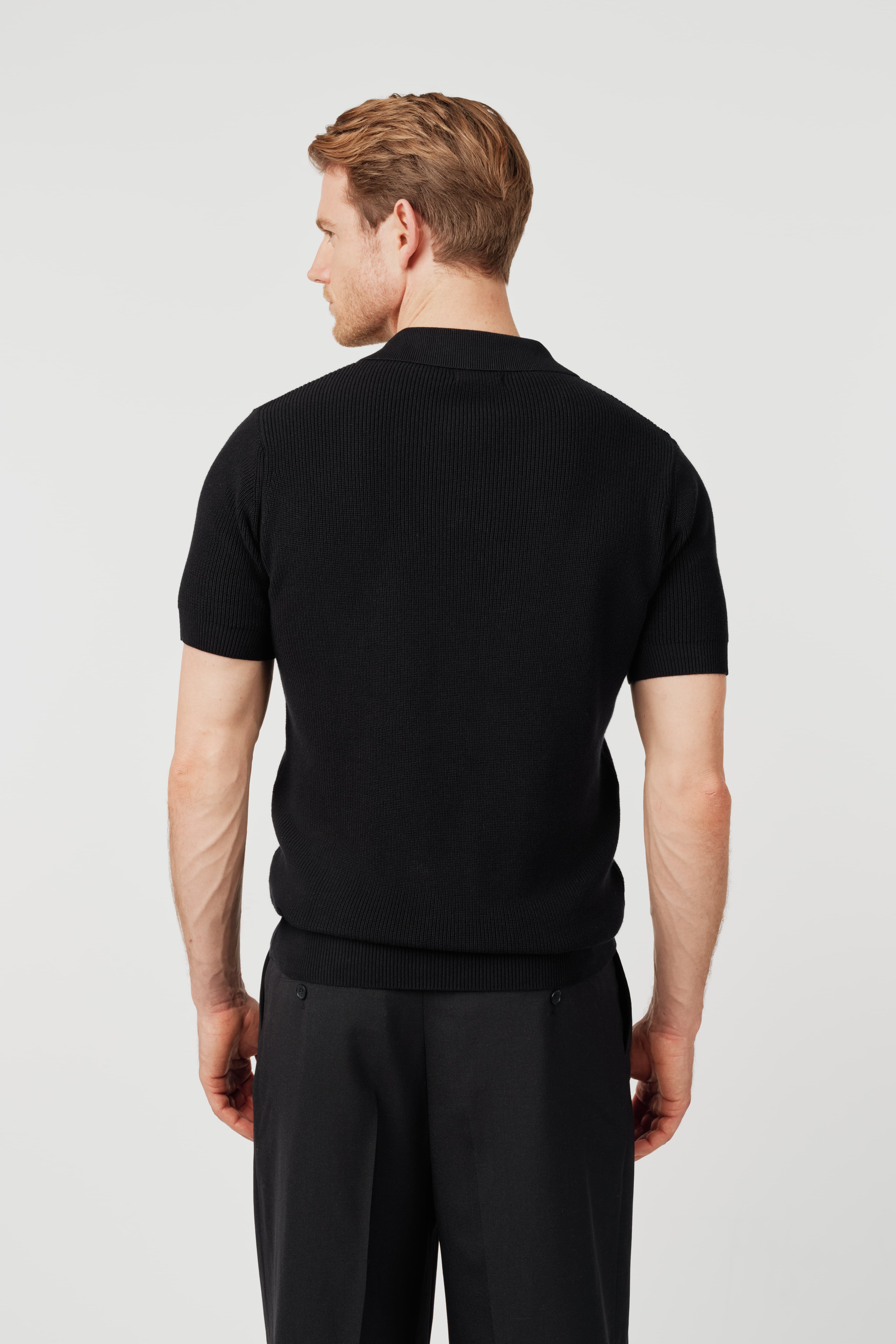 RÆR STUDIOS Organic Cotton Knit Polo Black