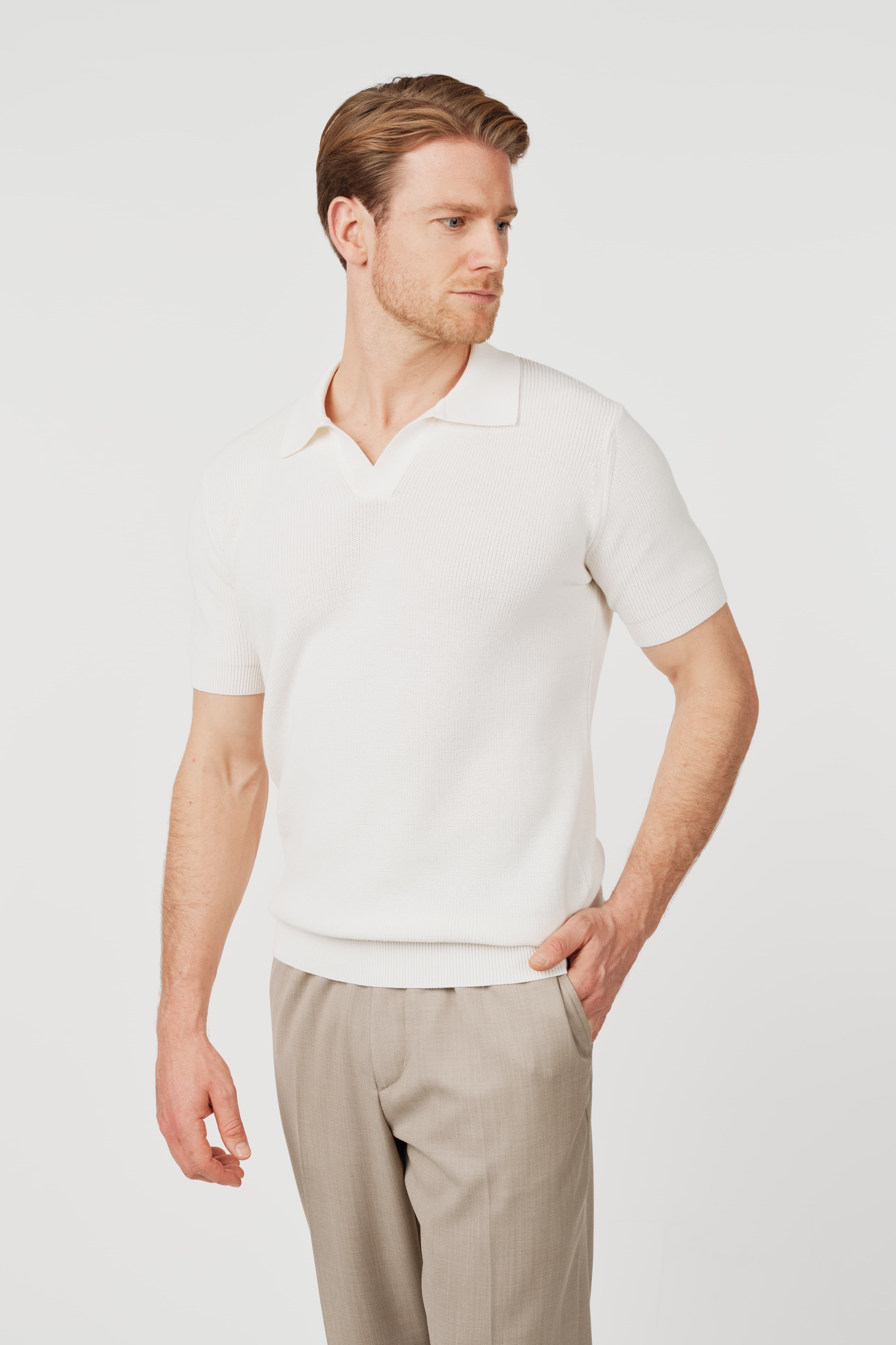RÆR STUDIOS Organic Cotton Knit Polo Off-White