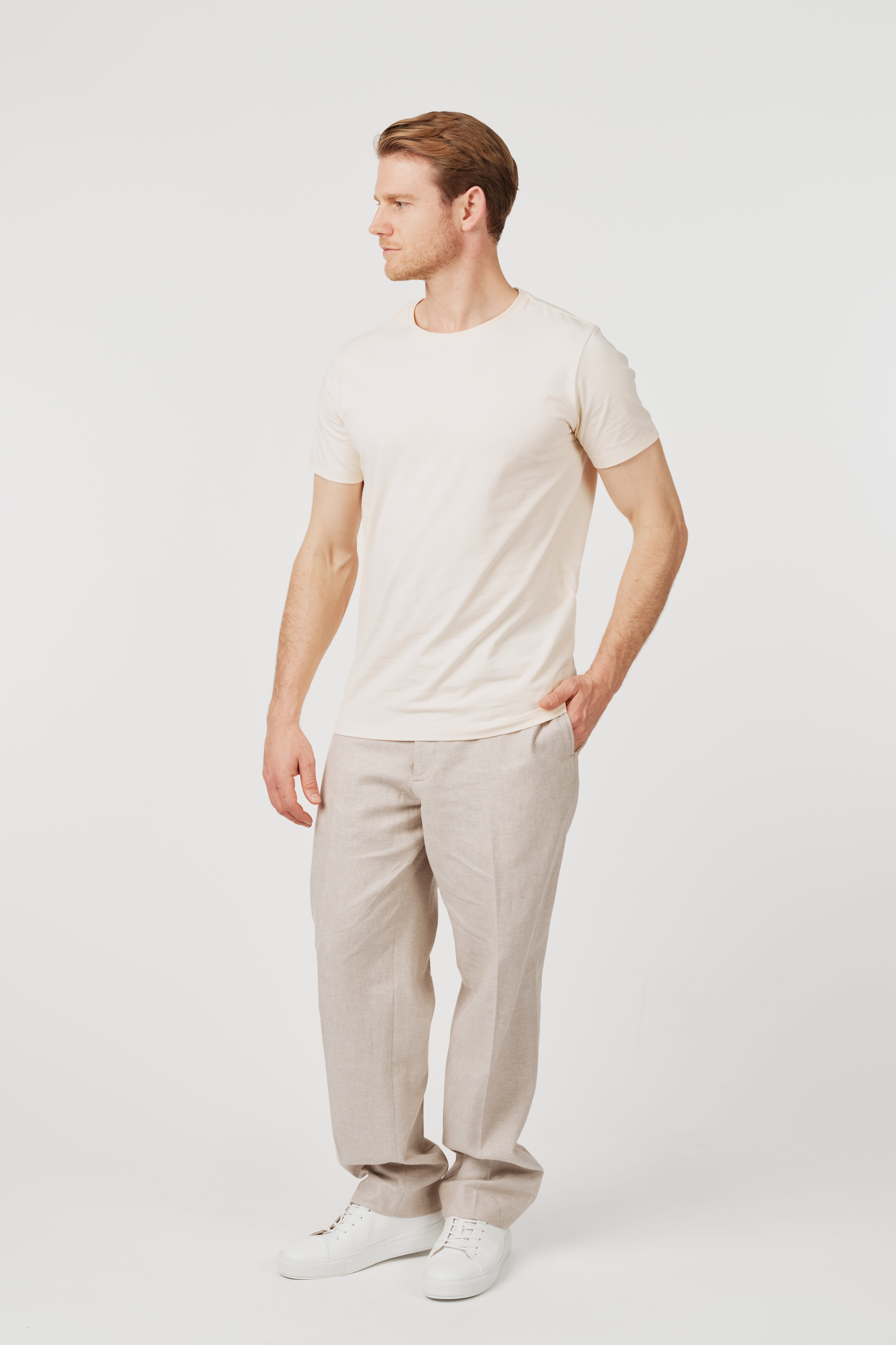 RÆR STUDIOS Pima Cotton Crew Neck T-Shirt Ivory