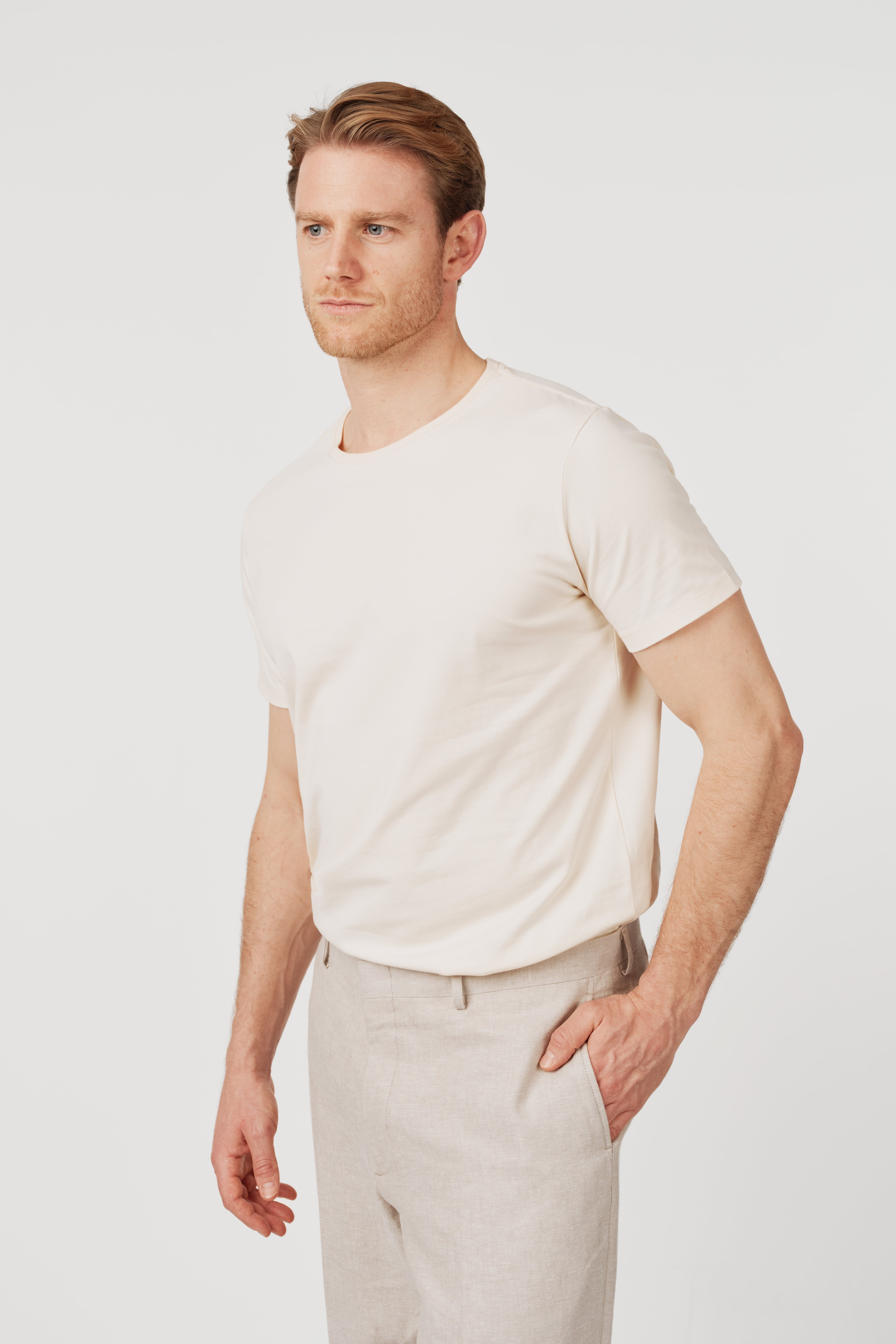 RÆR STUDIOS Pima Cotton Crew Neck T-Shirt Ivory