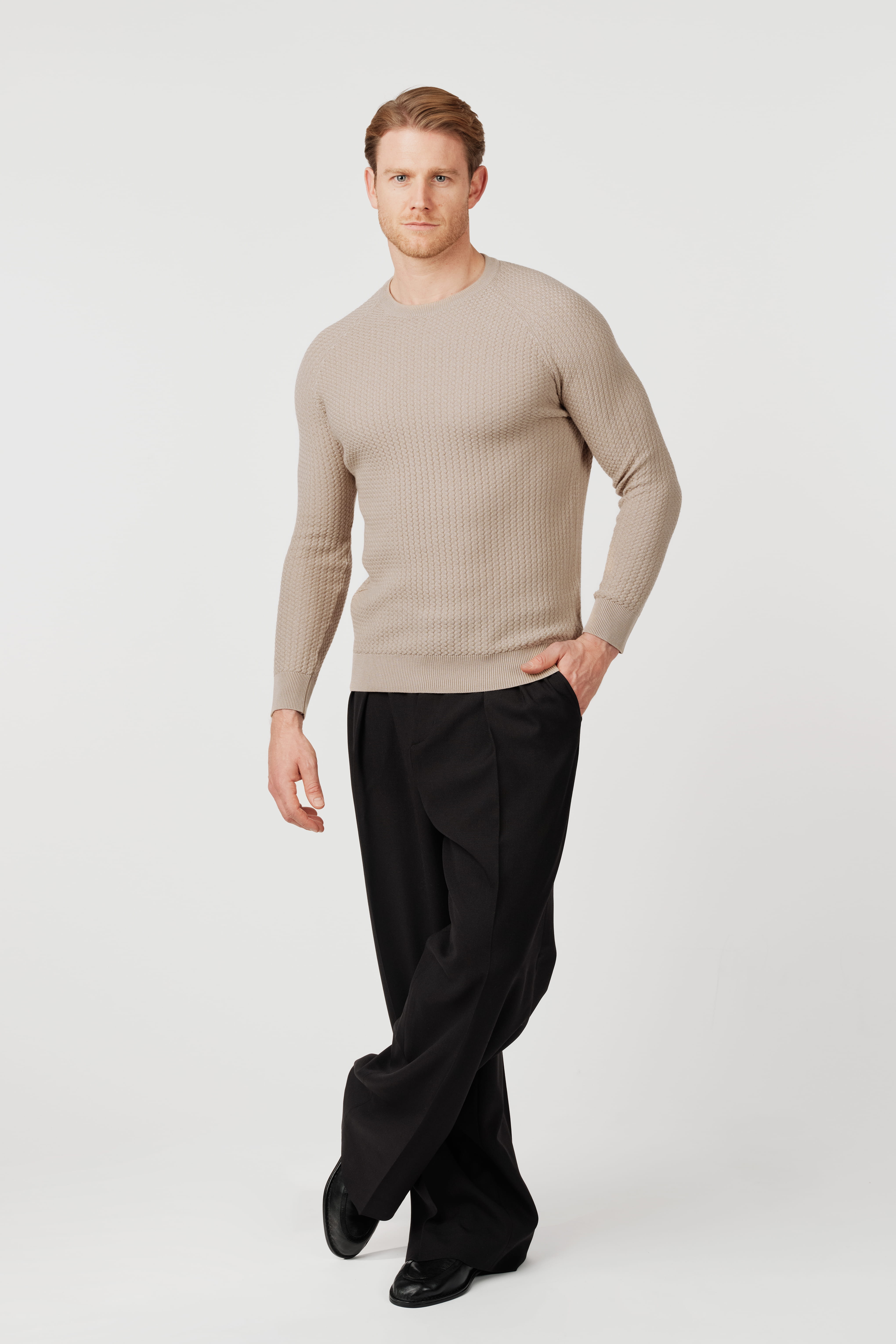 RÆR STUDIOS Pima Cotton Knit Sweater Sand