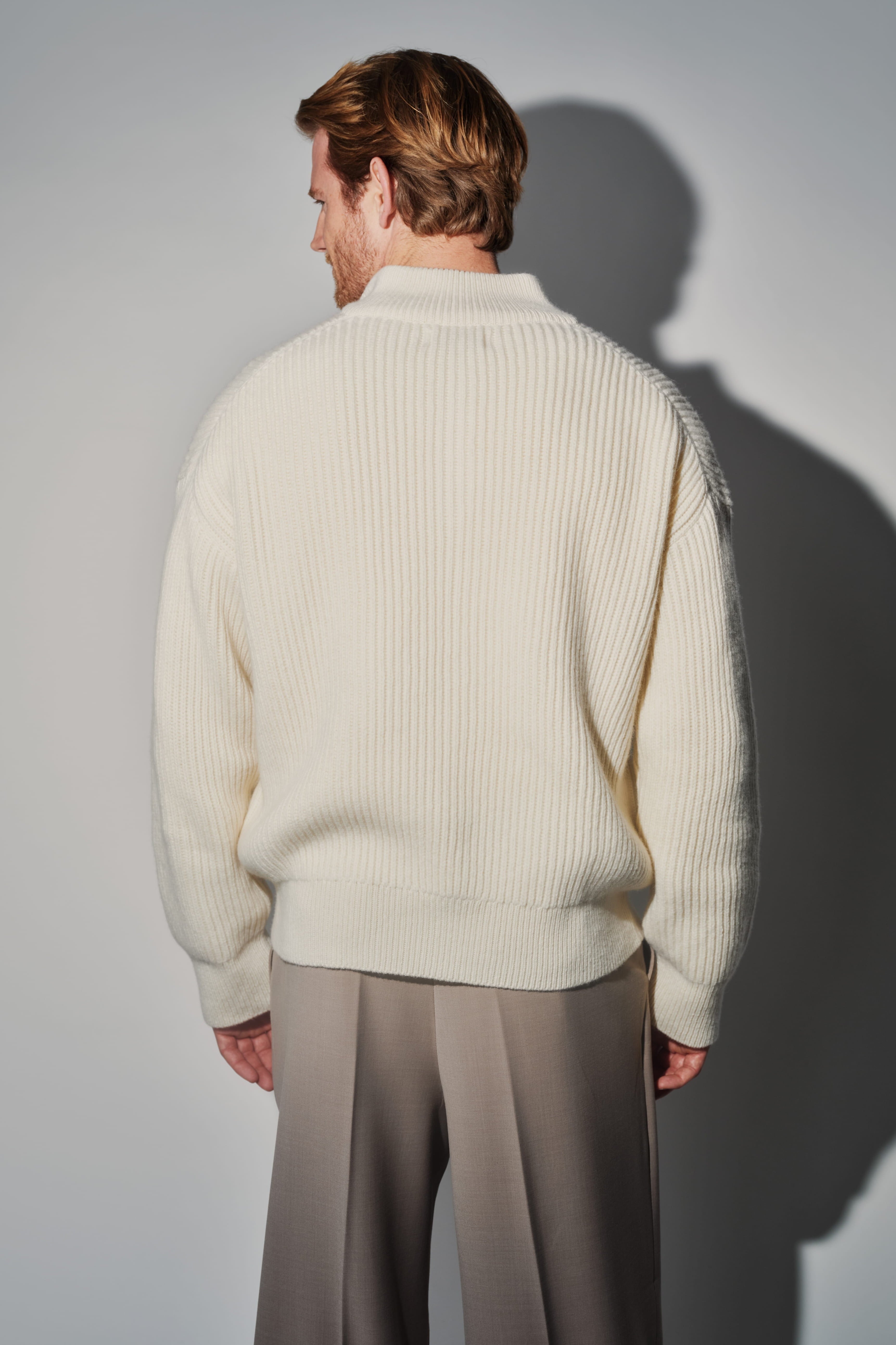 RÆR STUDIOS Relaxed Merino Wool Quarter-Zip Sweater – Ecru