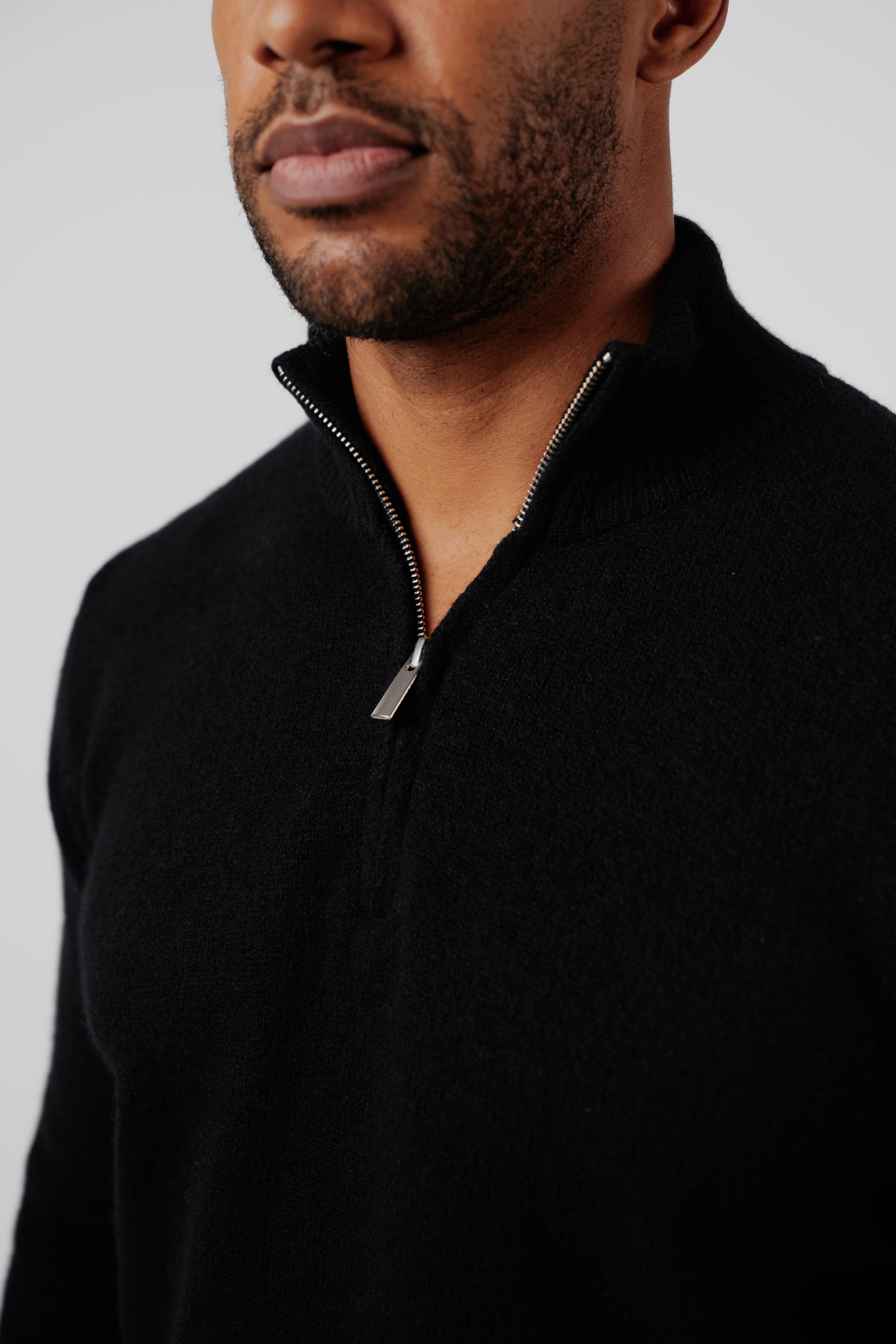 RÆR | RAER Merino Silk Cashmere Quarter-Zip Sweater Black