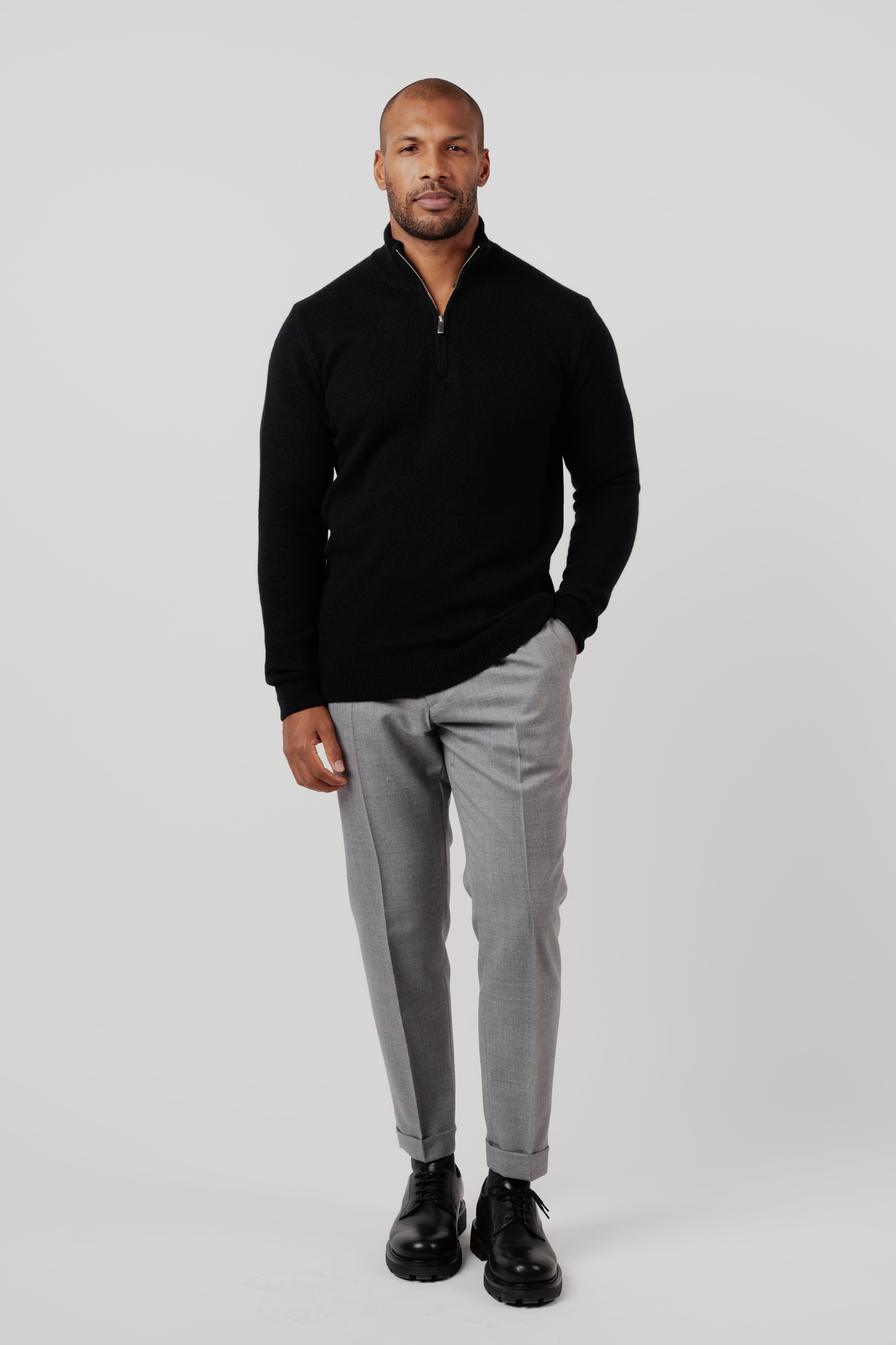 RÆR | RAER Merino Silk Cashmere Quarter-Zip Sweater Black