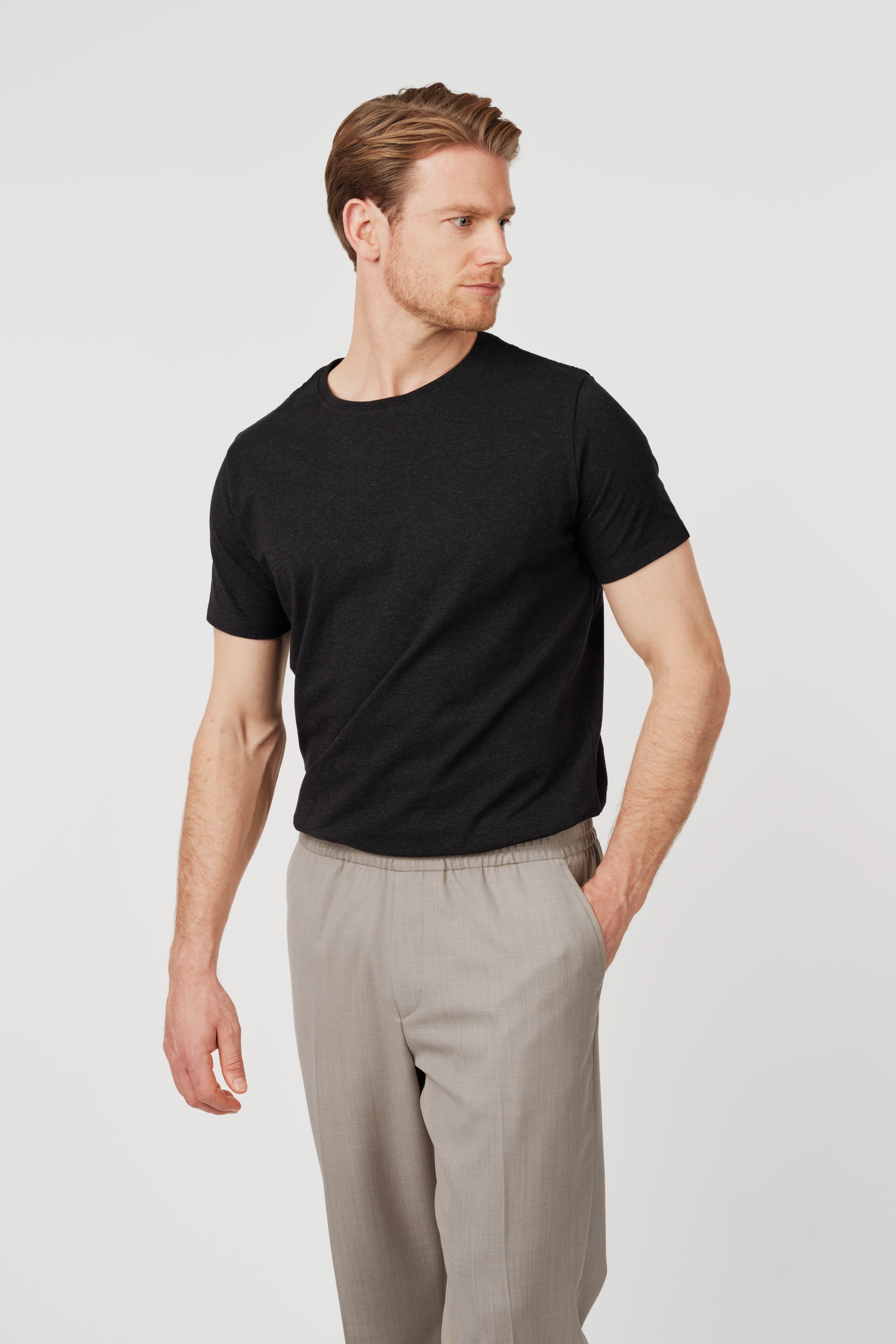 RÆR STUDIOS Pima Cotton Crew Neck T-Shirt Dark Charcoal
