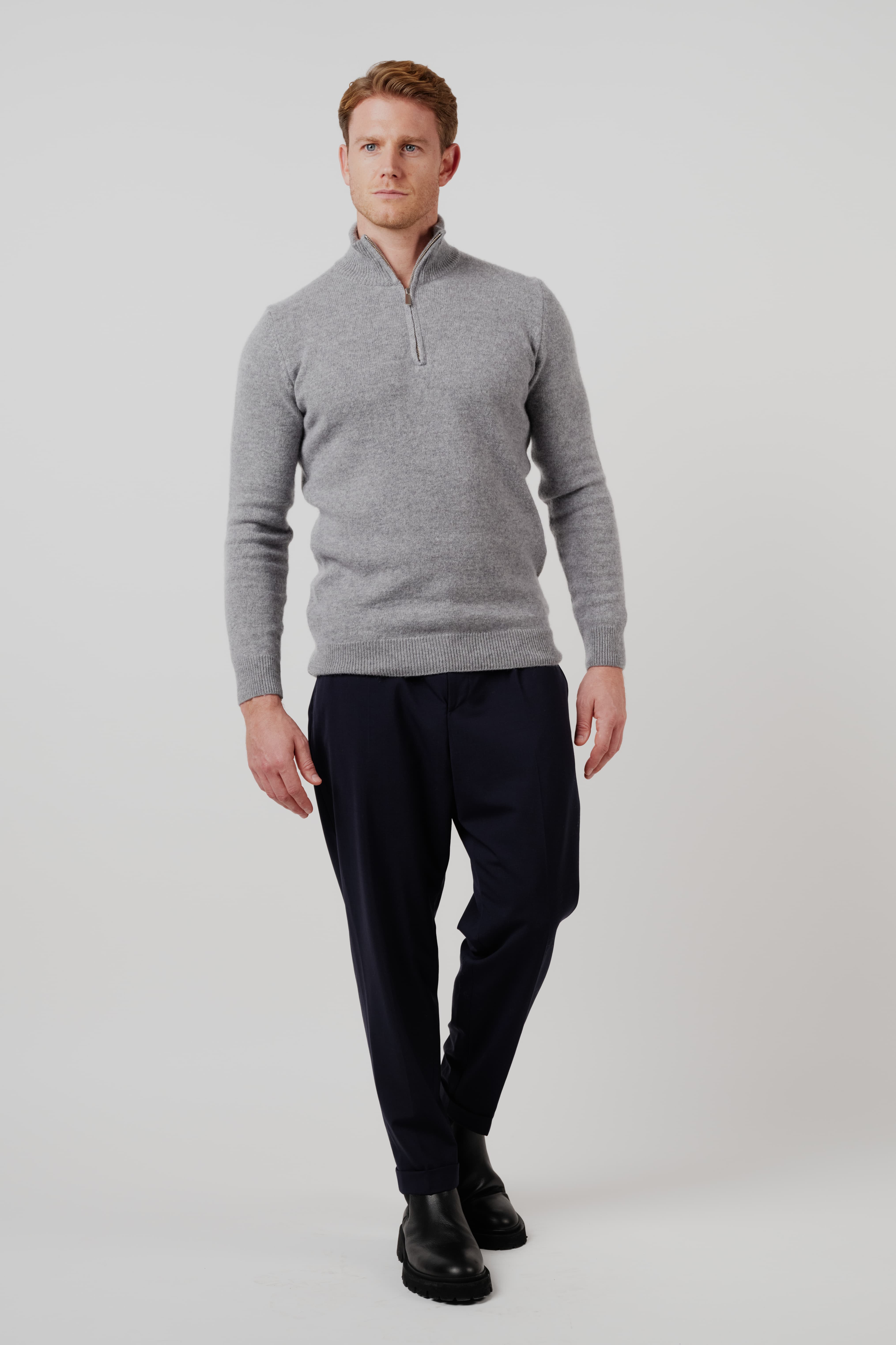 RÆR STUDIOS Merino Silk Cashmere Quarter-Zip Sweater Grey