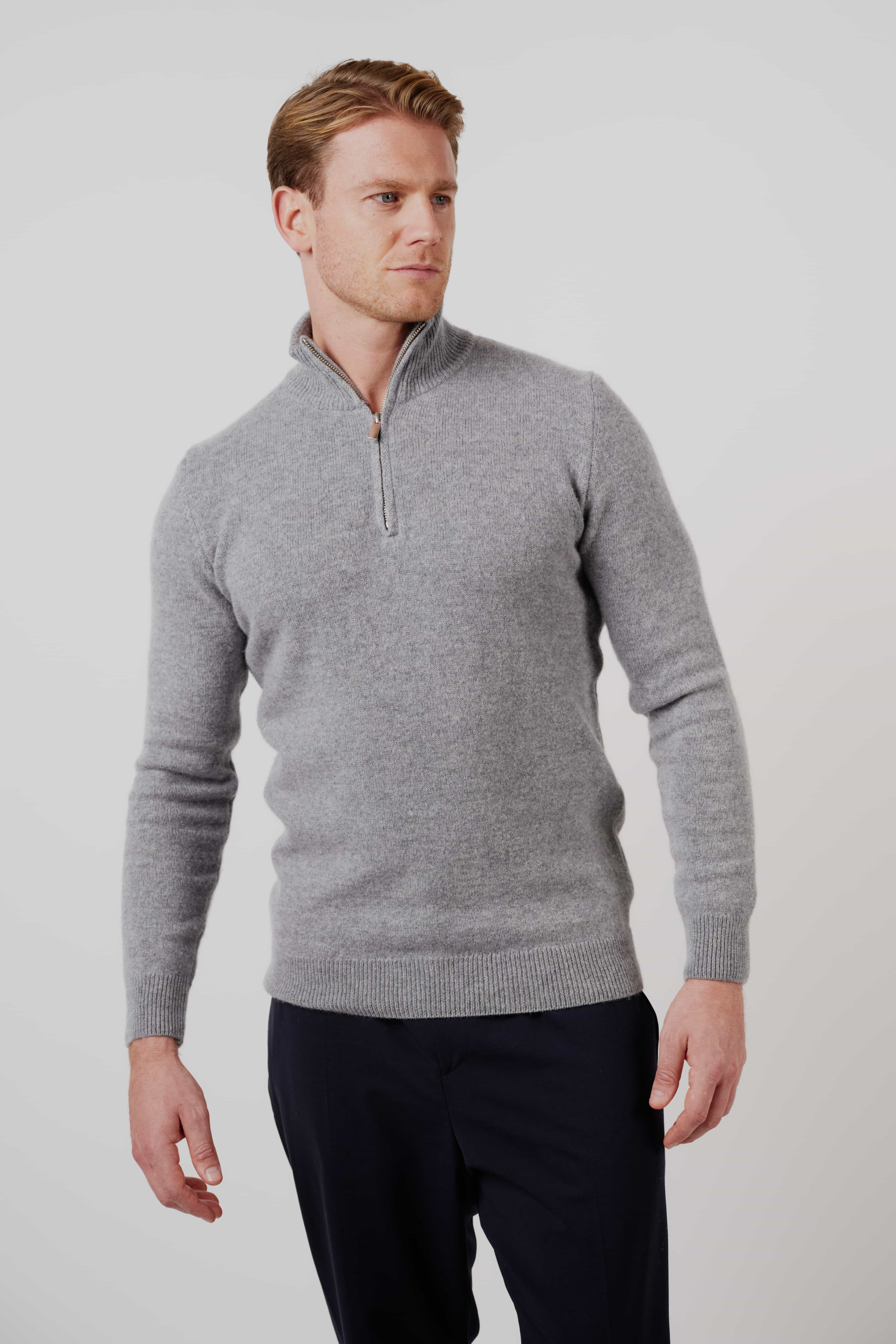 RÆR STUDIOS Merino Silk Cashmere Quarter-Zip Sweater Grey