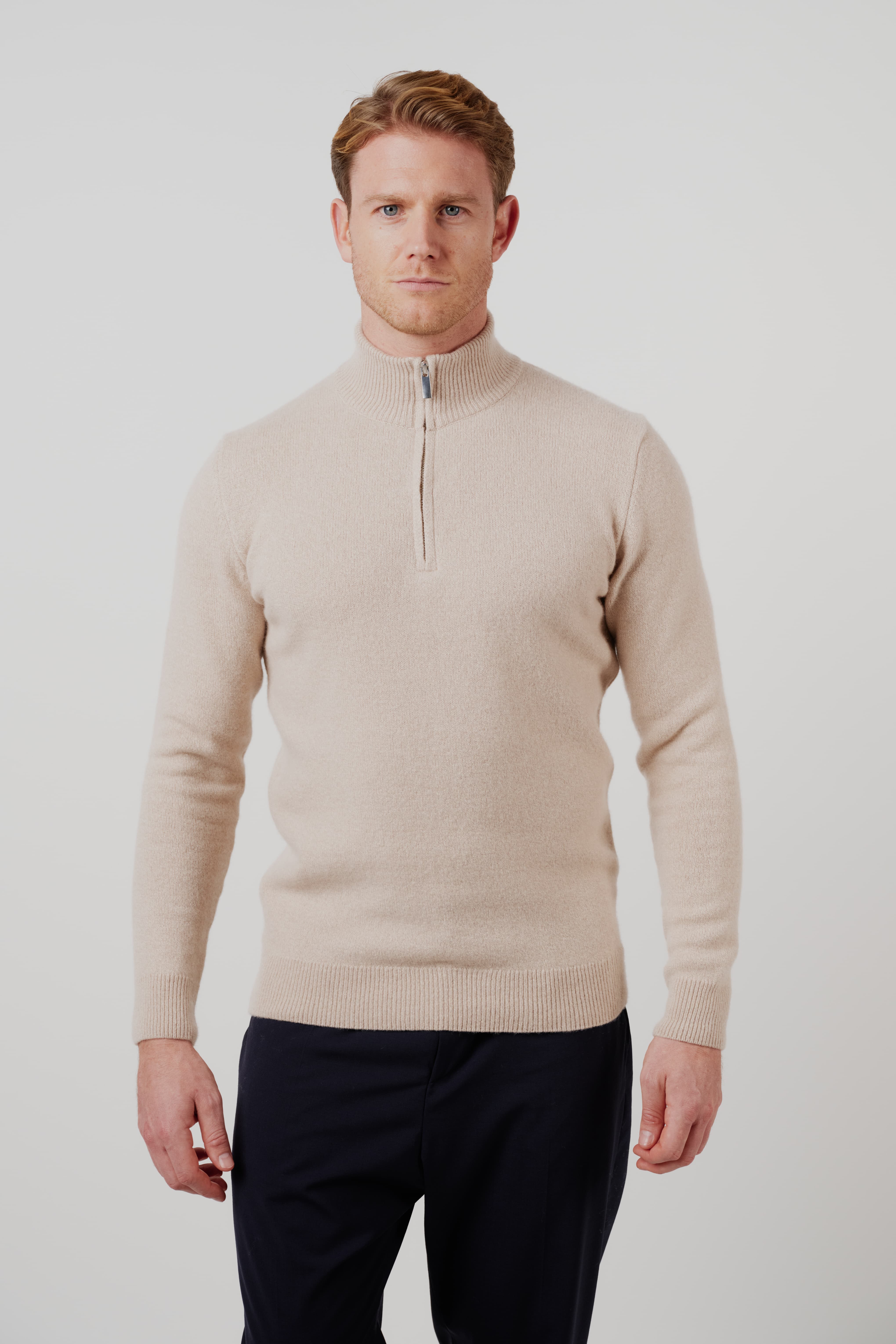 RÆR STUDIOS Merino Silk Cashmere Quarter-Zip Sweater Oat