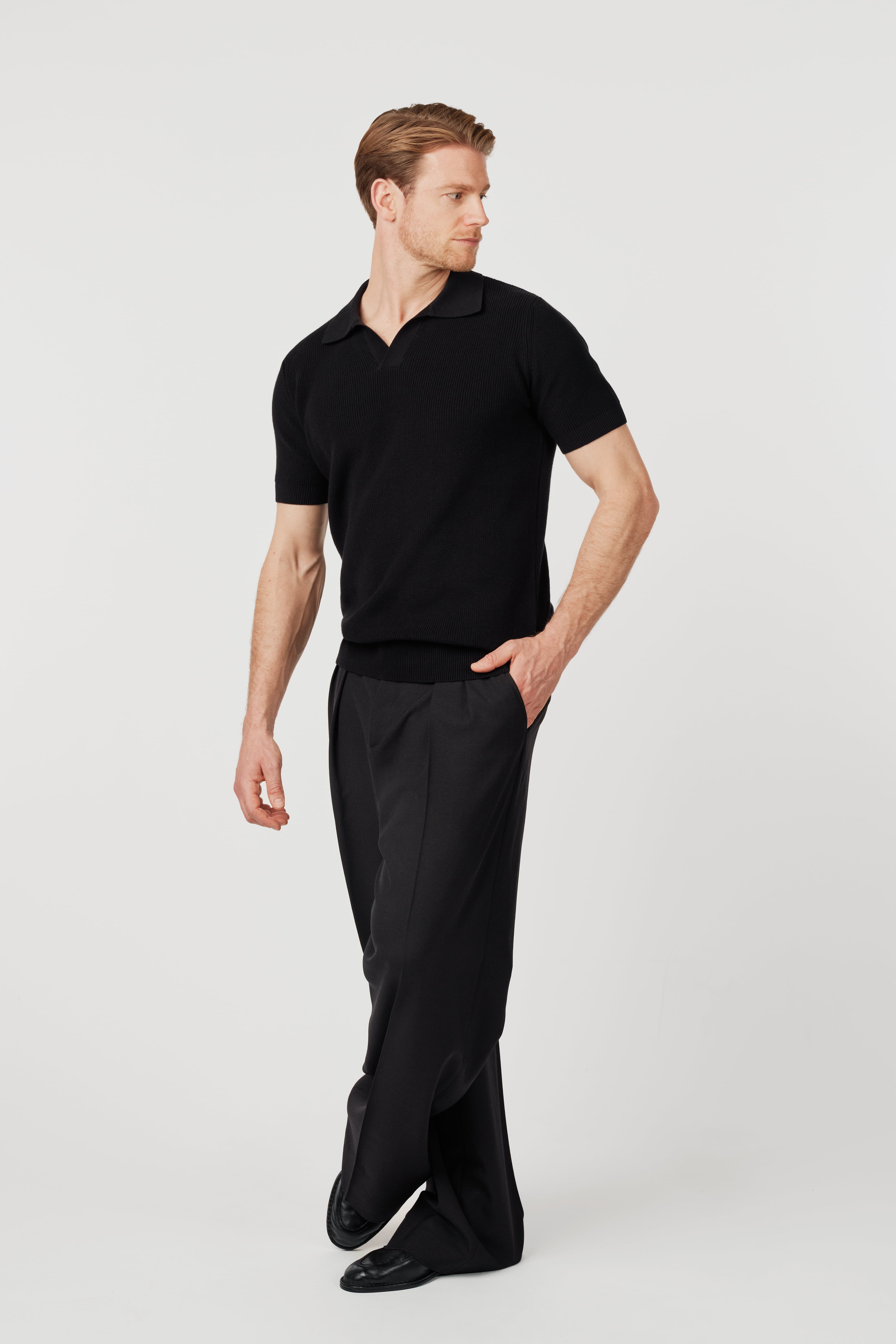 RÆR STUDIOS Organic Cotton Knit Polo Black