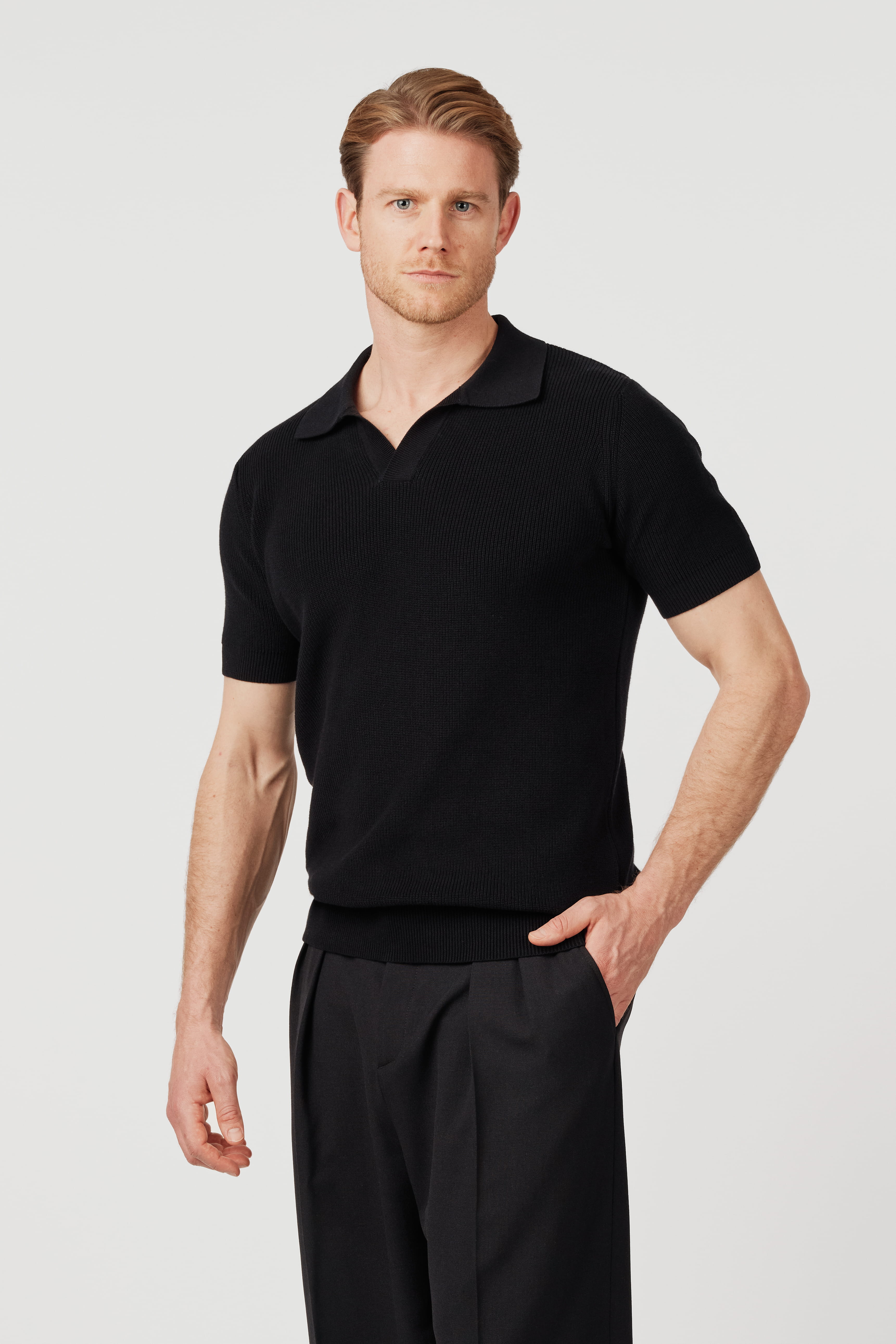 RÆR STUDIOS Organic Cotton Knit Polo Black