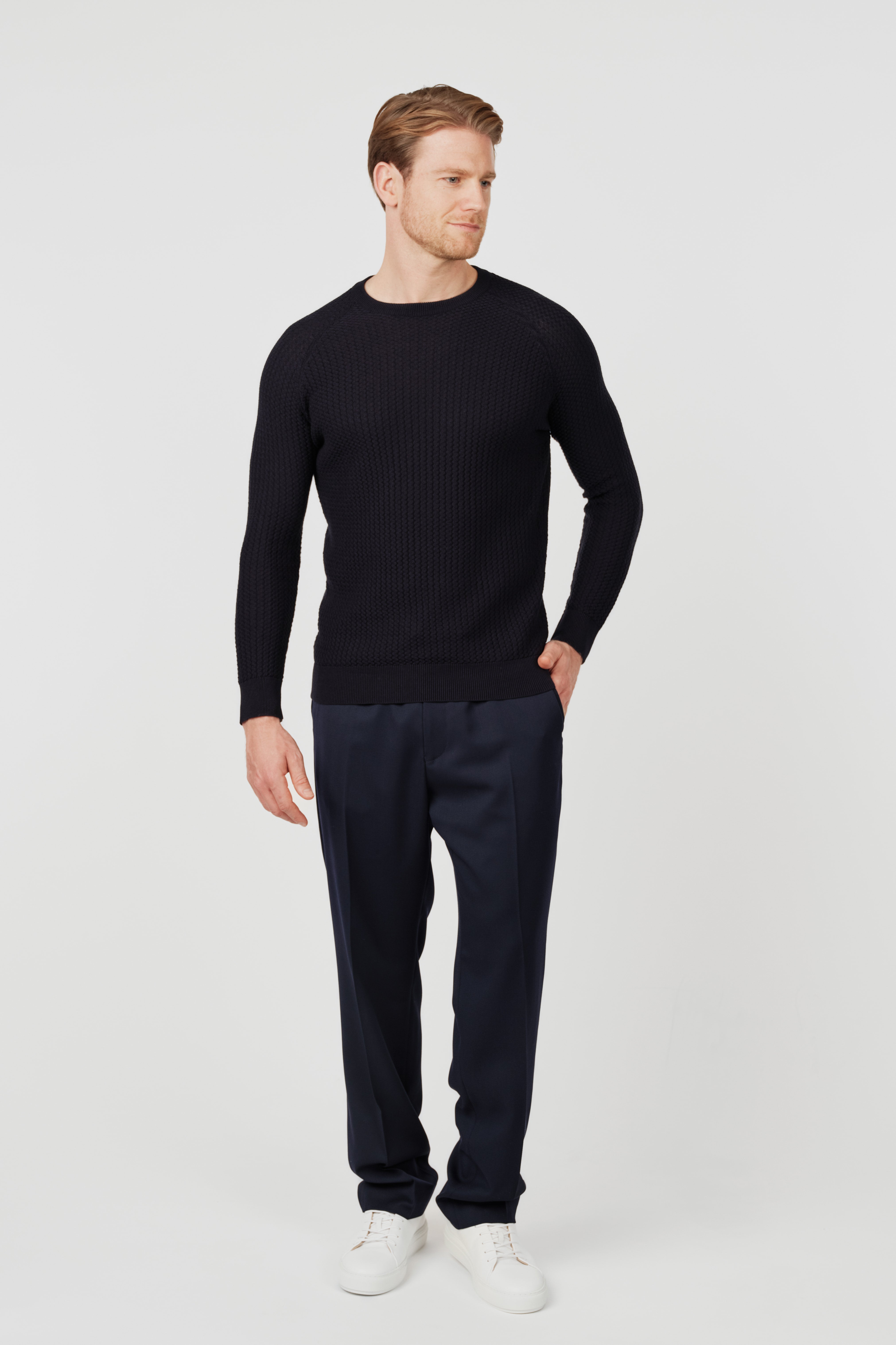 RÆR STUDIOS Pima Cotton Knit Sweater Dark Navy