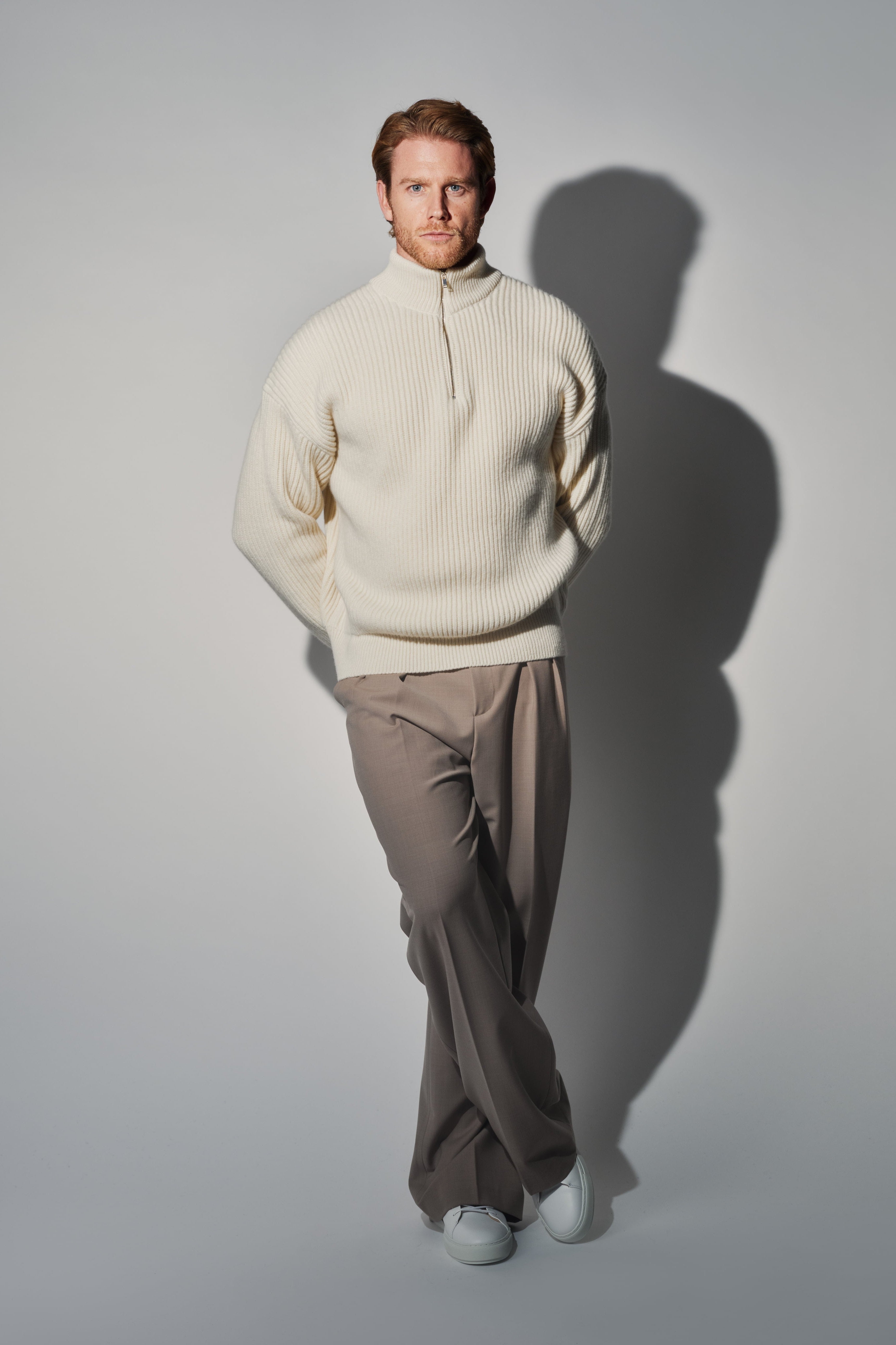 RÆR STUDIOS Relaxed Merino Wool Quarter-Zip Sweater – Ecru